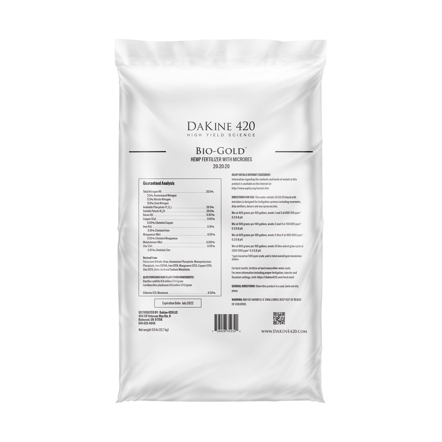 Our water-soluble 20-20-20 fertilizer is the only blend on the market that includes live microbes in the blend. Great for supplemental feed regiments, including injector and drip systems. 50lb Bag