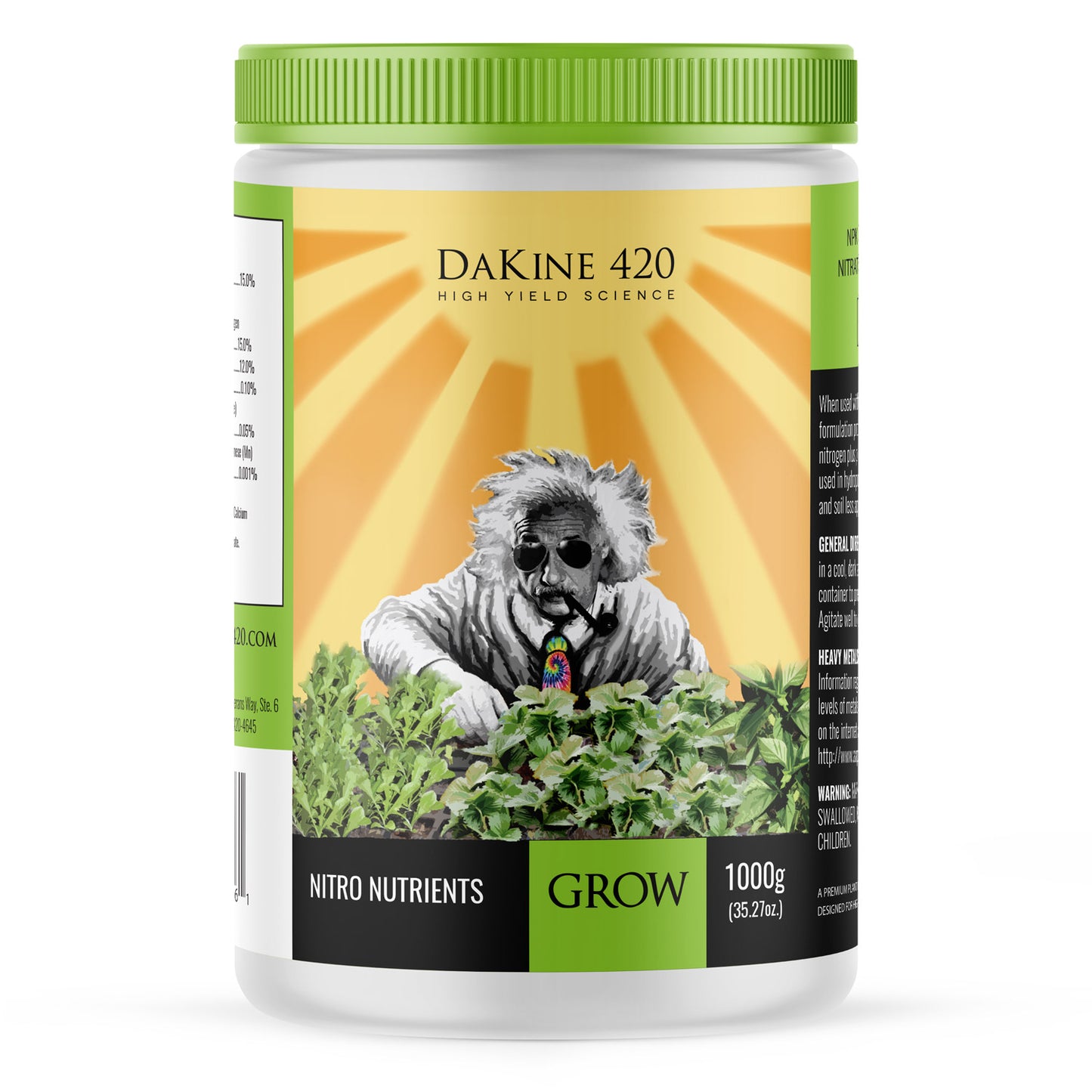 GROW makes your plants explode and thrive throughout the growing season. Grow is packed with Nitrate nitrogen, the most efficient nitrogen source for superior plant growth.