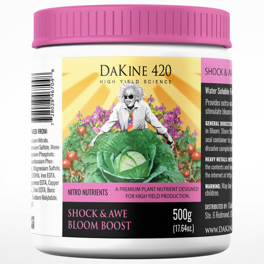Shock and Awe is packed with phosphorus, as 6-42-12, in the perfect ratio with our already killer Bloom Boost formula.